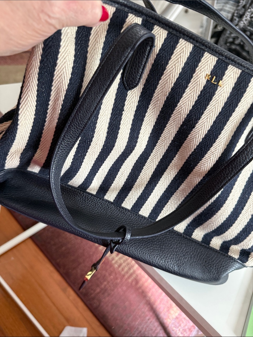 Beautiful Ralph Lauren navy white striped nautical tote 16x 11”. Never carried